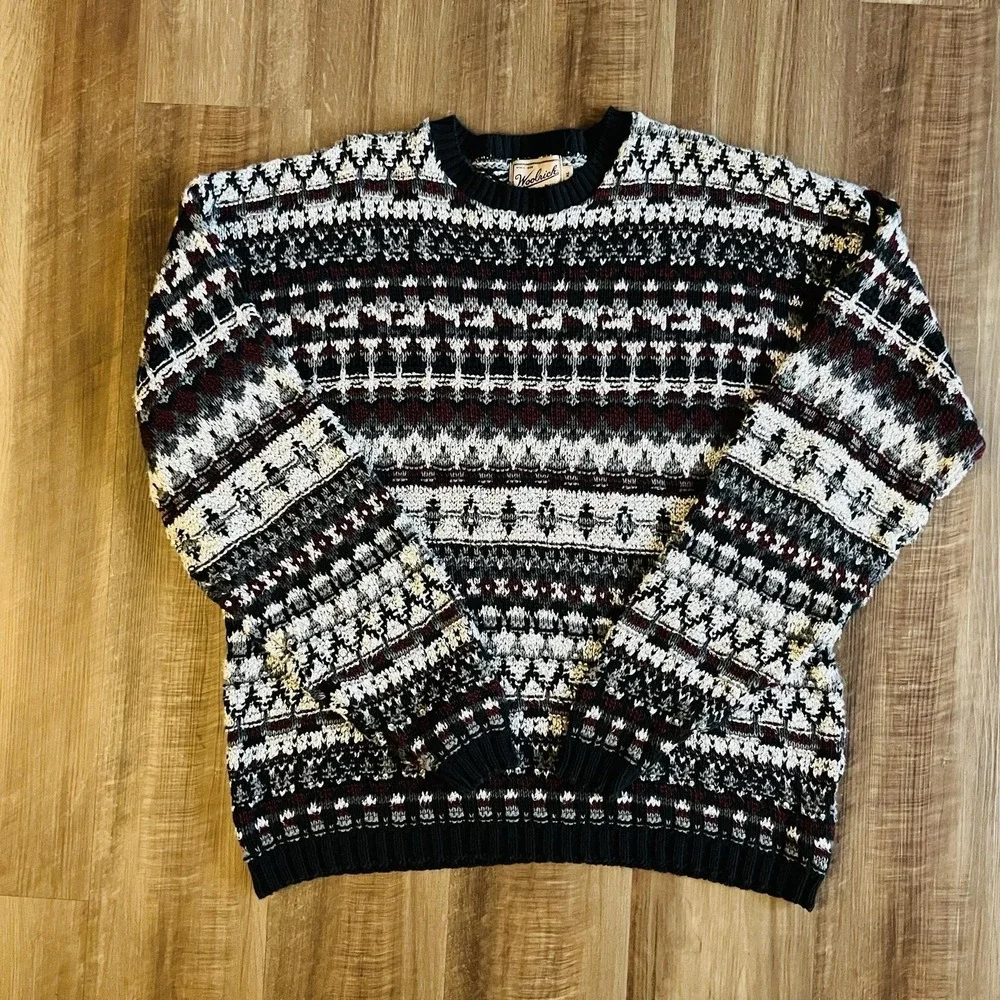 Vintage Woolrich Sweater Mens XL Multicolor Fair Isle Crewneck Knit Made USA